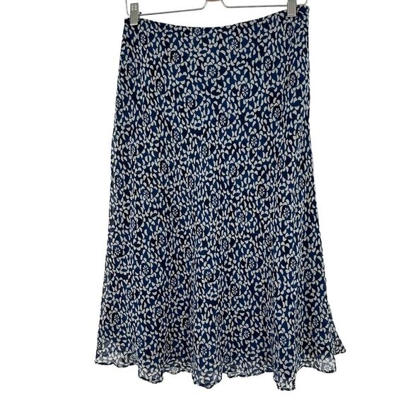 Vintage Silk Midi Skirt Size 8 Petite Blue Cream Fairy Chiffon - Picture 2 of 7